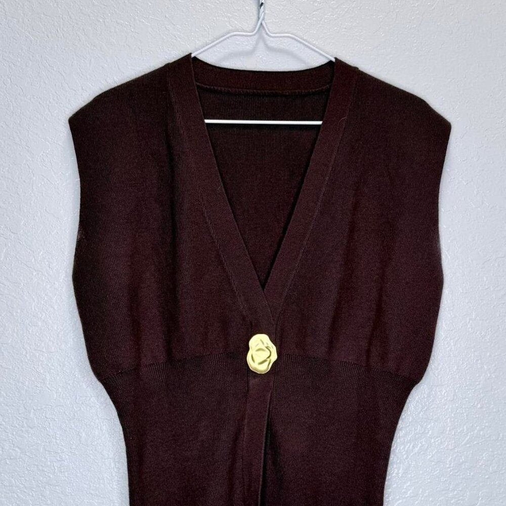 Commense V Neck Buttoned Sweater Vest Small Brown Knit Pre-Owned Womens - Picture 2 of 7